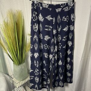 Tuckernuck Women’s L Botanical Wide Leg Flowy Blue Linen Blend High Rise Pants